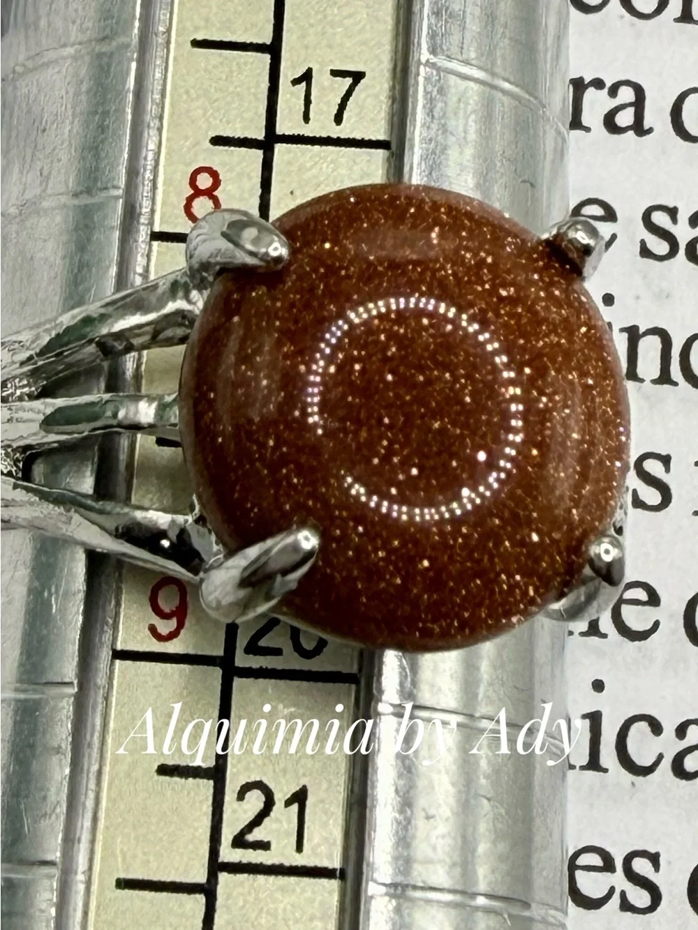 Sparkling Brown Goldstone Oval Ring in Silver-Tone Setting